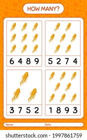 How many counting game with ginseng. worksheet for preschool kids, kids activity sheet, printable worksheet