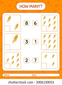 How many counting game with ginseng. worksheet for preschool kids, kids activity sheet, printable worksheet