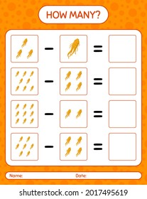 How many counting game with ginseng. worksheet for preschool kids, kids activity sheet, printable worksheet