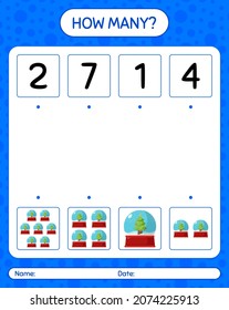 How many counting game with glass snow ball. worksheet for preschool kids, kids activity sheet