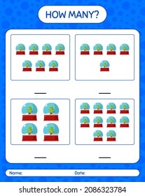 How many counting game with glass snow ball. worksheet for preschool kids, kids activity sheet