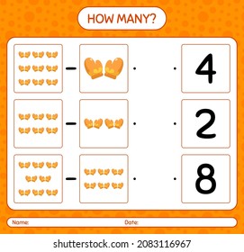 How many counting game with glove. worksheet for preschool kids, kids activity sheet