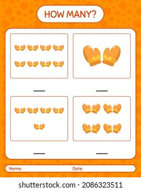 How many counting game with glove. worksheet for preschool kids, kids activity sheet