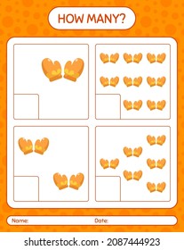 How many counting game with glove. worksheet for preschool kids, kids activity sheet