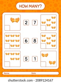 How many counting game with glove. worksheet for preschool kids, kids activity sheet