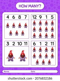 How many counting game with gnome. worksheet for preschool kids, kids activity sheet