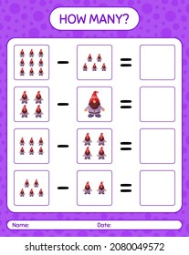 ¿Cuántos juegos de conteo con gnome? hoja de trabajo para niños de preescolar, hoja de actividades para niños