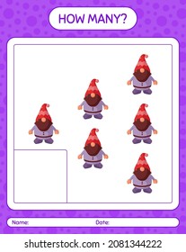 How many counting game with gnome. worksheet for preschool kids, kids activity sheet
