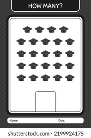 How many counting game with graduation cap. worksheet for preschool kids, kids activity sheet