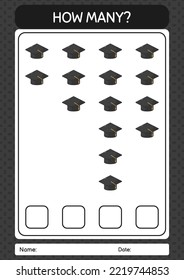 How many counting game with graduation cap. worksheet for preschool kids, kids activity sheet