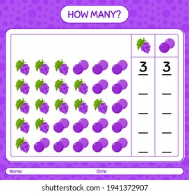 How many counting game with grape worksheet for preschool kids, kids activity sheet, printable worksheet