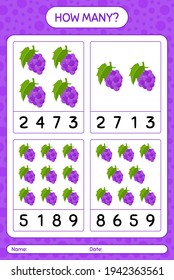 How many counting game with grape worksheet for preschool kids, kids activity sheet, printable worksheet
