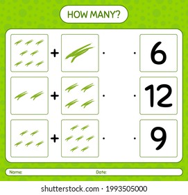 How many counting game with green bean. worksheet for preschool kids, kids activity sheet, printable worksheet