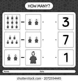 How many counting game with grim reaper. worksheet for preschool kids, kids activity sheet