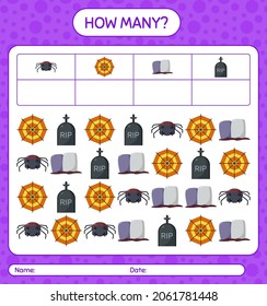 How many counting game with halloween icon. worksheet for preschool kids, kids activity sheet