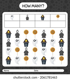 How many counting game with halloween icon. worksheet for preschool kids, kids activity sheet
