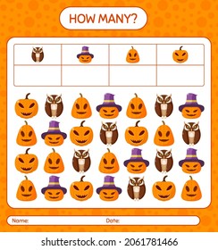 How many counting game with halloween icon. worksheet for preschool kids, kids activity sheet