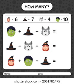 How many counting game with halloween icon. worksheet for preschool kids, kids activity sheet