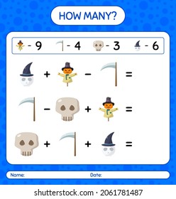 How many counting game with halloween icon. worksheet for preschool kids, kids activity sheet