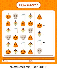 How many counting game with halloween icon. worksheet for preschool kids, kids activity sheet