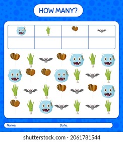 How many counting game with halloween icon. worksheet for preschool kids, kids activity sheet