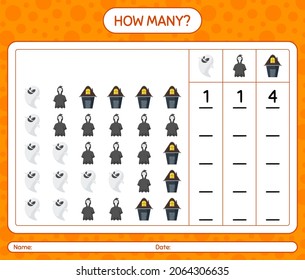 How many counting game with halloween icon. worksheet for preschool kids, kids activity sheet