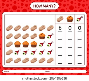 How many counting game with halloween icon. worksheet for preschool kids, kids activity sheet