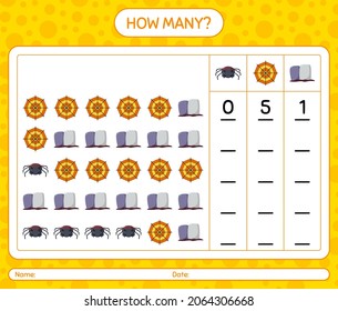 How many counting game with halloween icon. worksheet for preschool kids, kids activity sheet