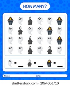 How many counting game with halloween icon. worksheet for preschool kids, kids activity sheet