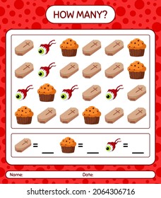 How many counting game with halloween icon. worksheet for preschool kids, kids activity sheet
