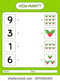 How many counting game with holly berry. worksheet for preschool kids, kids activity sheet