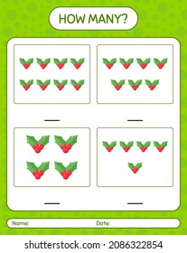 Wie viele zählen Spiel mit heiliger Beere. Arbeitsblatt für Vorschulkinder, Kinderaktivität
