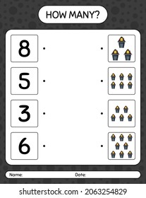 How many counting game with house. worksheet for preschool kids, kids activity sheet