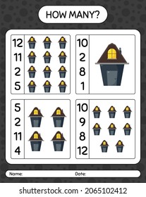 How many counting game with house. worksheet for preschool kids, kids activity sheet