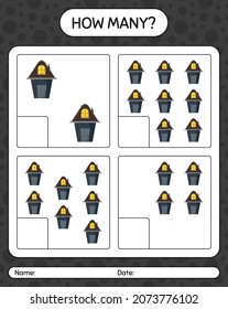 How many counting game with house. worksheet for preschool kids, kids activity sheet