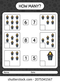 Wie viele zählen Spiel mit Haus. Arbeitsblatt für Vorschulkinder, Kinderaktivität