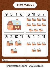 How many counting game with house. worksheet for preschool kids, kids activity sheet