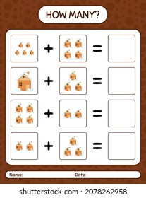 How many counting game with house. worksheet for preschool kids, kids activity sheet