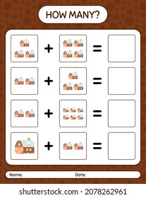 Wie viele zählen Spiel mit Haus. Arbeitsblatt für Vorschulkinder, Kinderaktivität