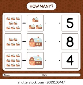 How many counting game with house. worksheet for preschool kids, kids activity sheet