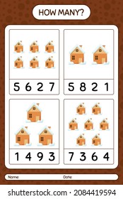 How many counting game with house. worksheet for preschool kids, kids activity sheet