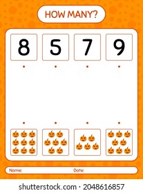 How many counting game with jack o' lantern. worksheet for preschool kids, kids activity sheet