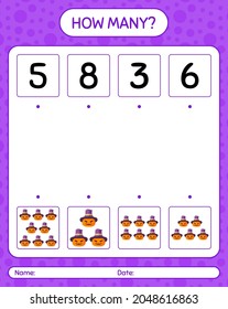 How many counting game with jack o' lantern. worksheet for preschool kids, kids activity sheet