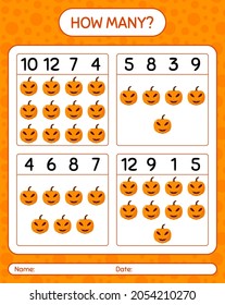 How many counting game with jack o' lantern. worksheet for preschool kids, kids activity sheet