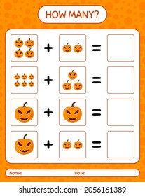 How many counting game with jack o' lantern. worksheet for preschool kids, kids activity sheet