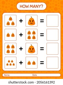 How many counting game with jack o' lantern. worksheet for preschool kids, kids activity sheet