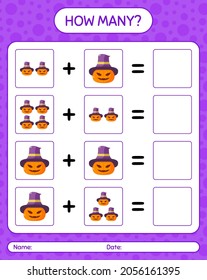 How many counting game with jack o' lantern. worksheet for preschool kids, kids activity sheet