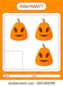 How many counting game with jack o' lantern. worksheet for preschool kids, kids activity sheet