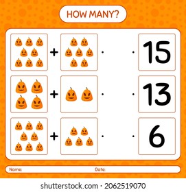 How many counting game with jack o' lantern. worksheet for preschool kids, kids activity sheet