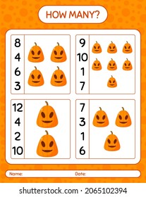How many counting game with jack o' lantern. worksheet for preschool kids, kids activity sheet